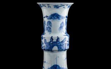 A Chinese blue and white 'landscape' gu vase, 19th century