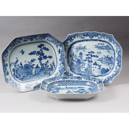 A Chinese blue and white platter, decorated birds, a tree an...