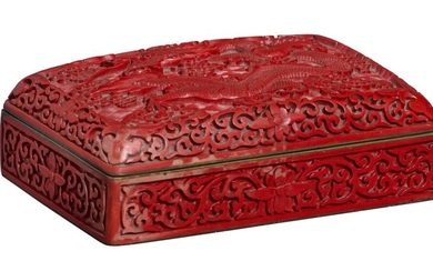 A Chinese carved cinnabar lacquer box and cover, 20thC, 10 x 15 cm