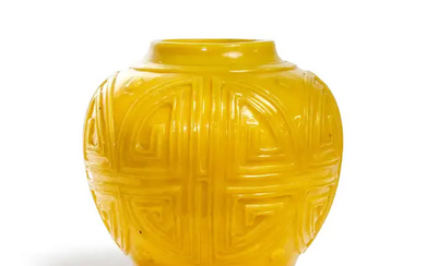 A Chinese carved yellow 'Peking' glass jar Late Qing dynasty/Republic period Carved...