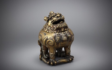 A Chinese gilt-bronze Luduan-form censer