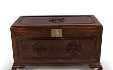 A Chinese hongmu 'shou' storage chest and hinged cover Late Qing dynasty...