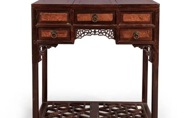 A Chinese jichimu and burrwood dressing table Republic period The rectangular top...