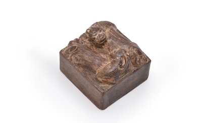 A Chinese square carved wood seal