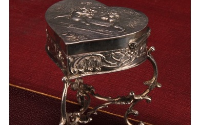 A Continental silver novelty trinket box, as a heart shaped ...