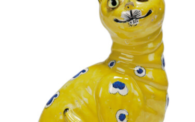 A GALLE FAIENCE MODEL OF A CAT, LATE 19TH CENTURY