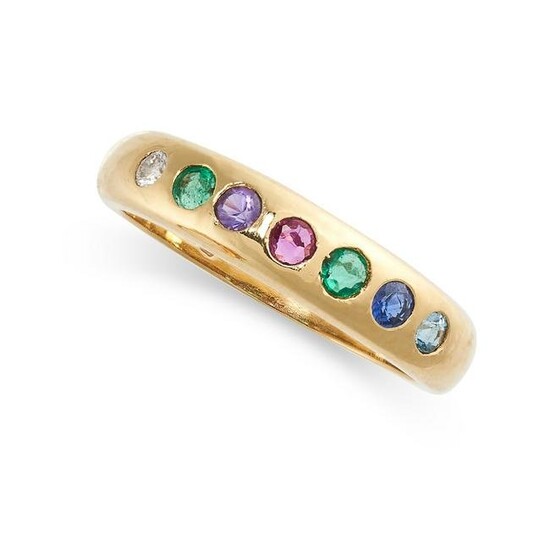 A GEMSET DEAREST RING in 18ct yellow gold, set with a