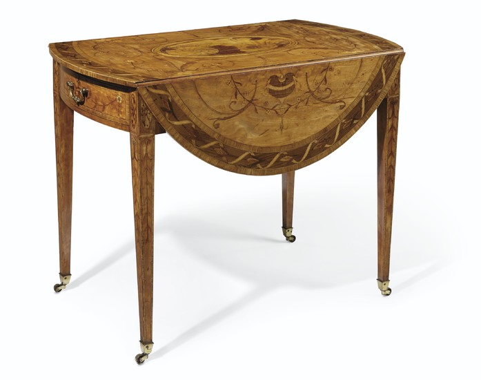 A GEORGE III SATINWOOD, TULIPWOOD AND SYCAMORE MARQUETRY PEMBROKE TABLE, CIRCA 1775