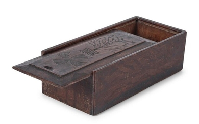 A Thistle Carved Oak Slide-Lid Candle Box