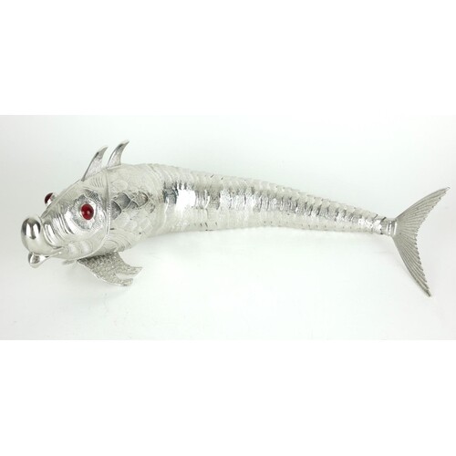 A LARGE SPANISH SILVER ARTICULATED FISH Having cabochon cut ...