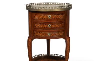 A LATE LOUIS XV ORMOLU-MOUNTED TULIPWOOD, PARQUETRY AND MARQUETRY TABLE...