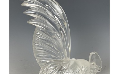 A Lalique clear and frost glass Coq Nain car mascot, signed ...