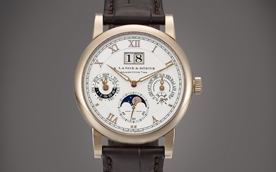 A. Lange & Söhne Langematik Perpetual, Reference 310.050/LSLS3106AA | A limited edition honey gold perpetual calendar wristwatch with day, digital date display, moon phases, 24 hours, leap year indication and zero-reset mechanism, Circa 2021 | 朗格 |...