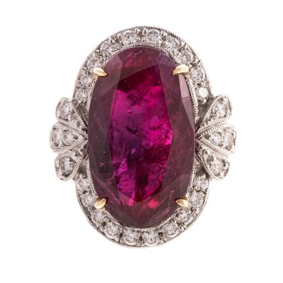 A Natural Ruby and Diamond Ring in Platinum