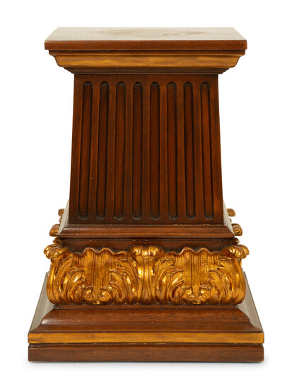 A Neoclassical Style Carved and Parcel Gilt Mahogany Pedestal