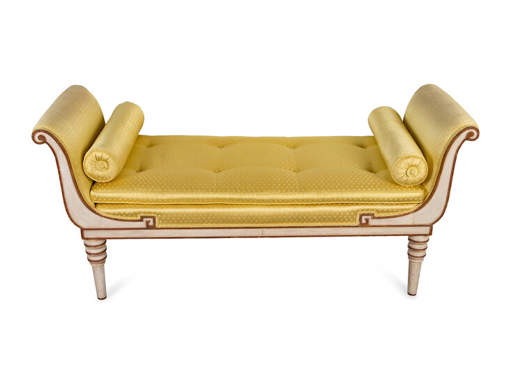 A Neoclassical Style Parcel-Gilt and Painted Window Seat