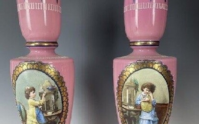 A PAIR OF FRENCH OPALINE VASES