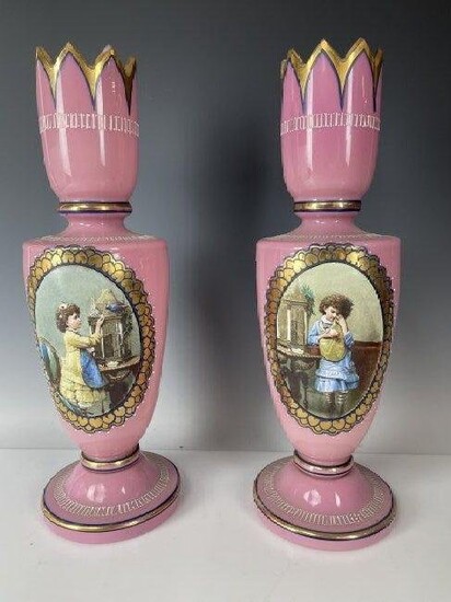A PAIR OF FRENCH OPALINE VASES