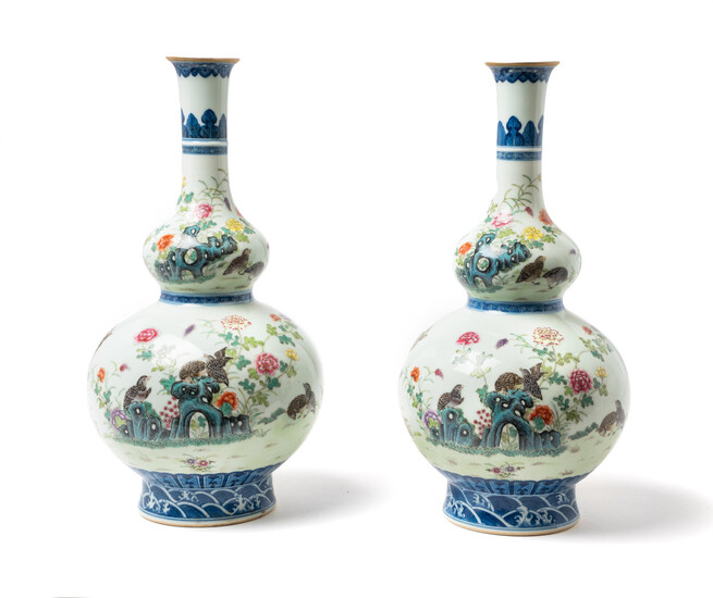 A Pair of Chinese Enameled Porcelain Double Gourd Vases