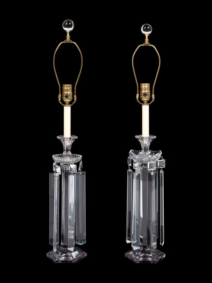 A Pair of Cut Glass Candlesticks Mounted as Lamps