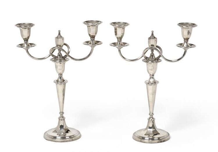 A Pair of George V Silver Two-Light Candelabra, by Mappin...