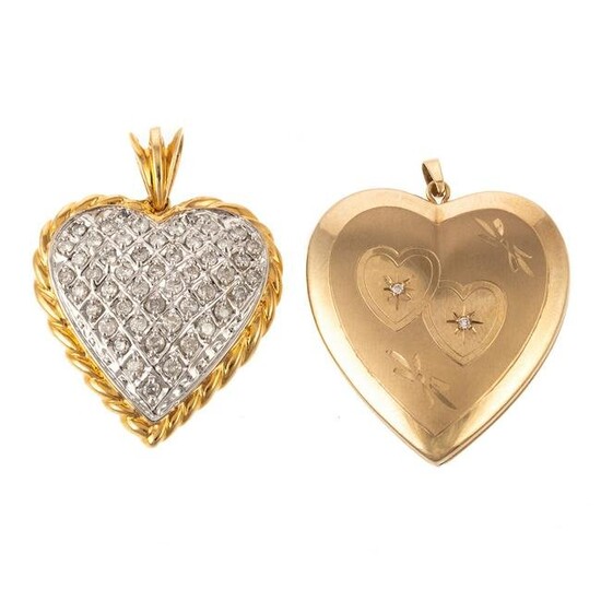 A Pair of Heart Pendants in Diamond & 14K