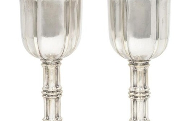 A Pair of Silver Goblets Height 9 x diameter 4 inches.