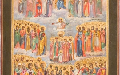 A RARE ICON SHOWING 'ALL SAINTS' Russian, mid 19th