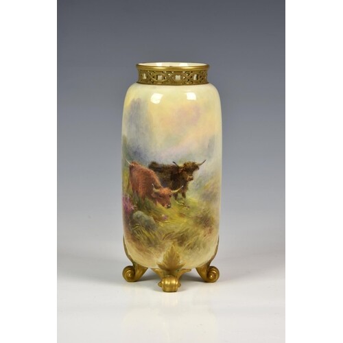 A Royal Worcester porcelain ovoid vase, painted with Highlan...