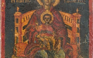 A SMALL ICON SHOWING THE ENTHRONED MOTHER OF GOD...