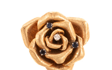 A Sapphire & Diamond Rose Pin/Pendant in 14K