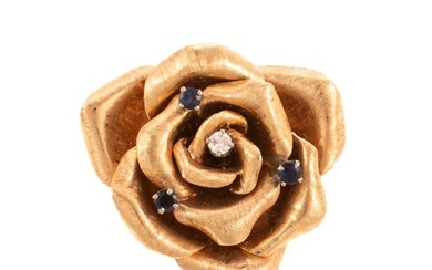 A Sapphire & Diamond Rose Pin/Pendant in 14K