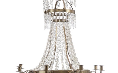 A Swedish Empire style six-light crystal chandelier with brass frame. Last half...