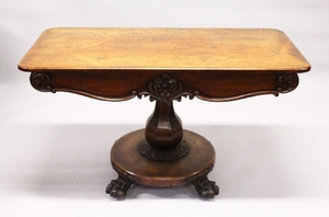 A VICTORIAN ROSEWOOD CENTRE TABLE,with rounded