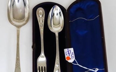 A Victorian Silver Dessert Spoon and Fork, and a...