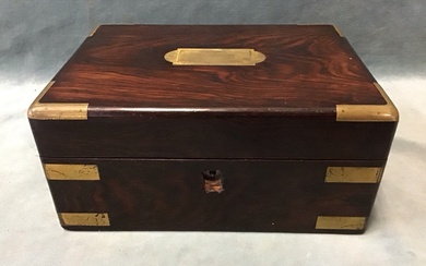 A Victorian brass bound rosewood correspondence box with campaign style...