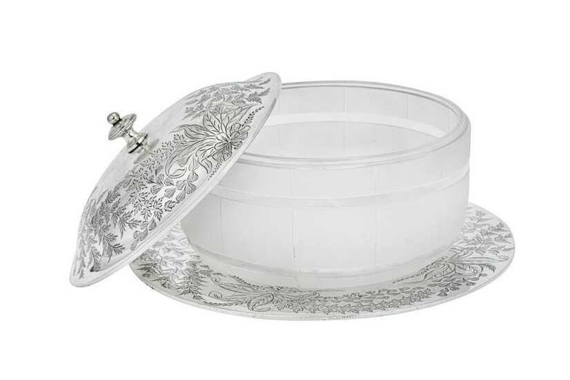 A Victorian sterling silver and frosted glass butter
