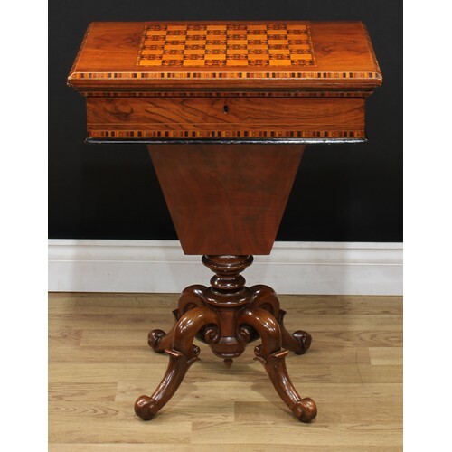 A Victorian walnut and parquetry combination games, card and...
