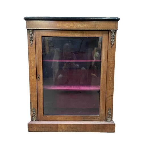 A Victorian walnut brass mounted and inlaid pier cabinet fit...