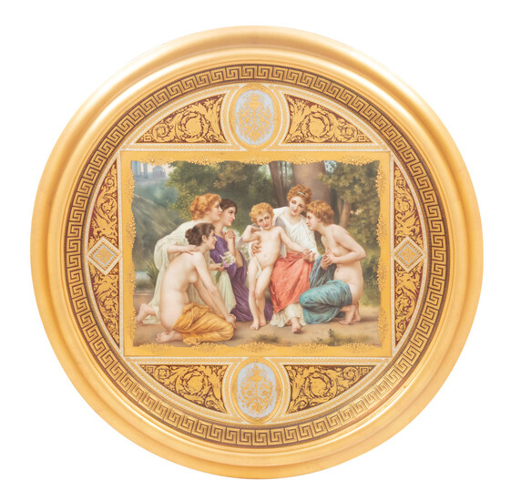 A Vienna Porcelain Charger Depicting Admiration after William-Adolphe Bouguereau (French, 1825-1905)