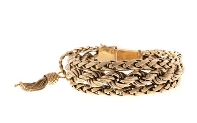 A Wide 14K Braided Rope Chain Bracelet with Tassel
