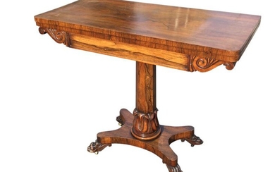A William IV rosewood turn-over-top card table, the frieze...