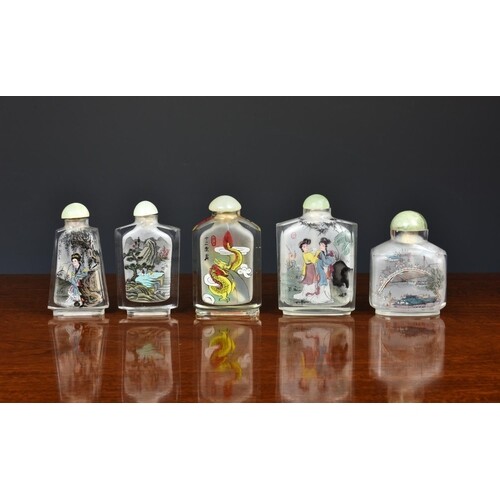 A collection of five Chinese inside painted snuff bottles, 2...