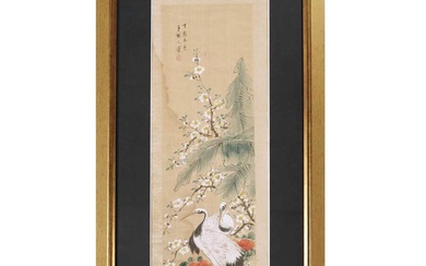 A framed late 19th Century painting on silk