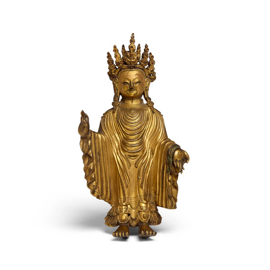 A gilt metal alloy figure of the Dipankara Buddha