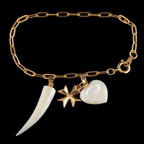 A gold coloured and mother of pearl bracelet,: the bracelet ...