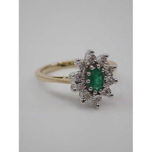 A green gem ring, set in 9ct gold, showing as finger size O