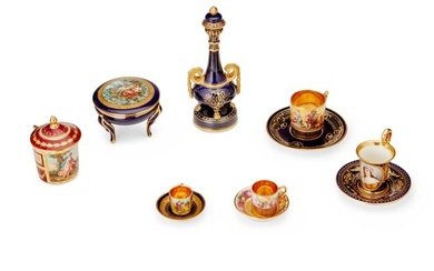 A group of Vienna-style porcelain cabinet items