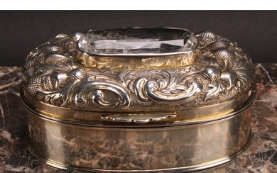 A large Scottish parcel-gilt silver oval table snuff box, po...