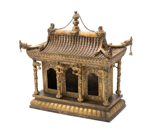 A large and unusual Chinese gilt metal temple model